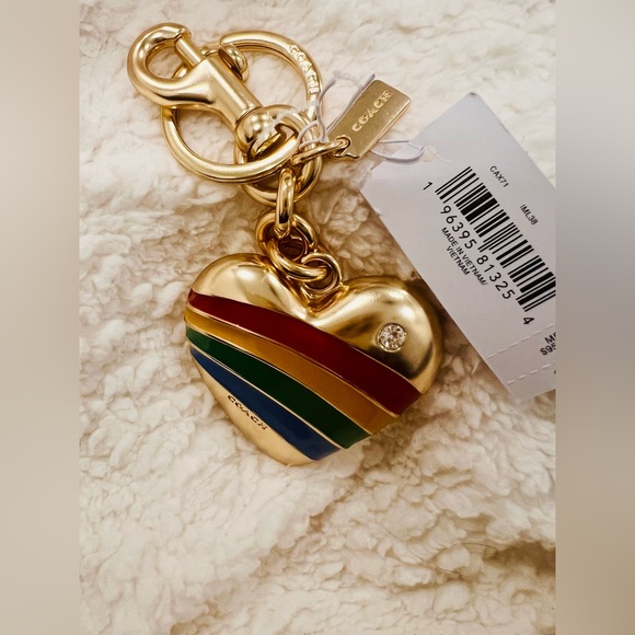 Coach Gold Heart Keychain with Multicolor Stripes *free shipping* - Picture 3 of 4